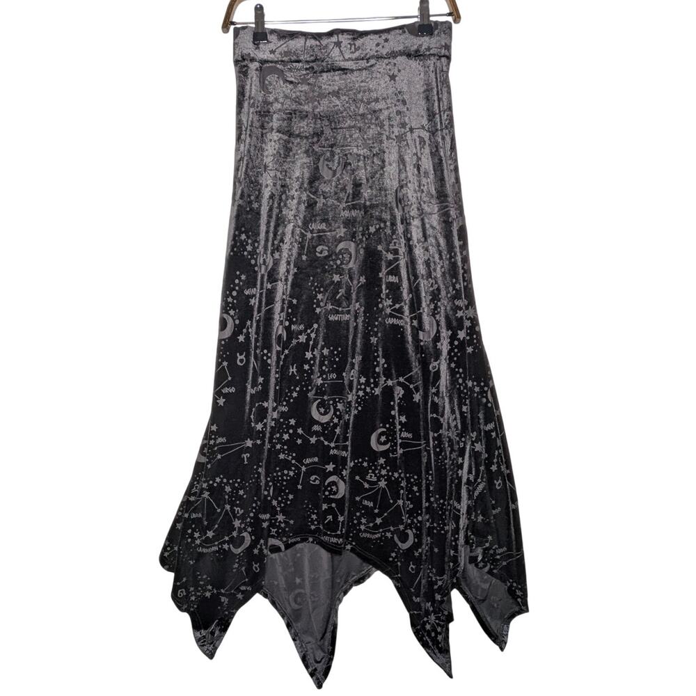Killstar Med Cosmic Velvet Lace Up Corset Hanky Sharkbite Hem Gothic Maxi Skirt